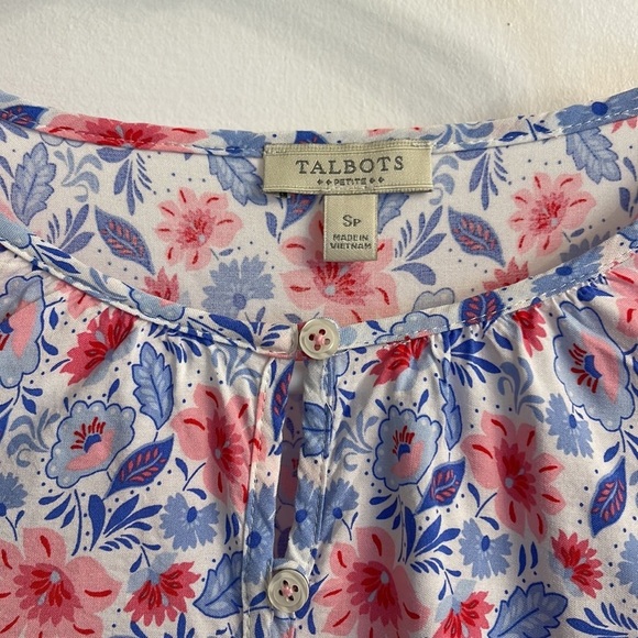 Talbots Petite Floral Boho Blouse Size SP – Long Sleeve Button Front Top - Picture 2 of 6